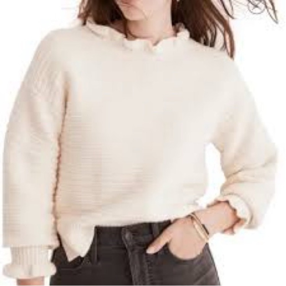 Madewell Cream Cowl Neck Sweater Ribbed Knit Cozy